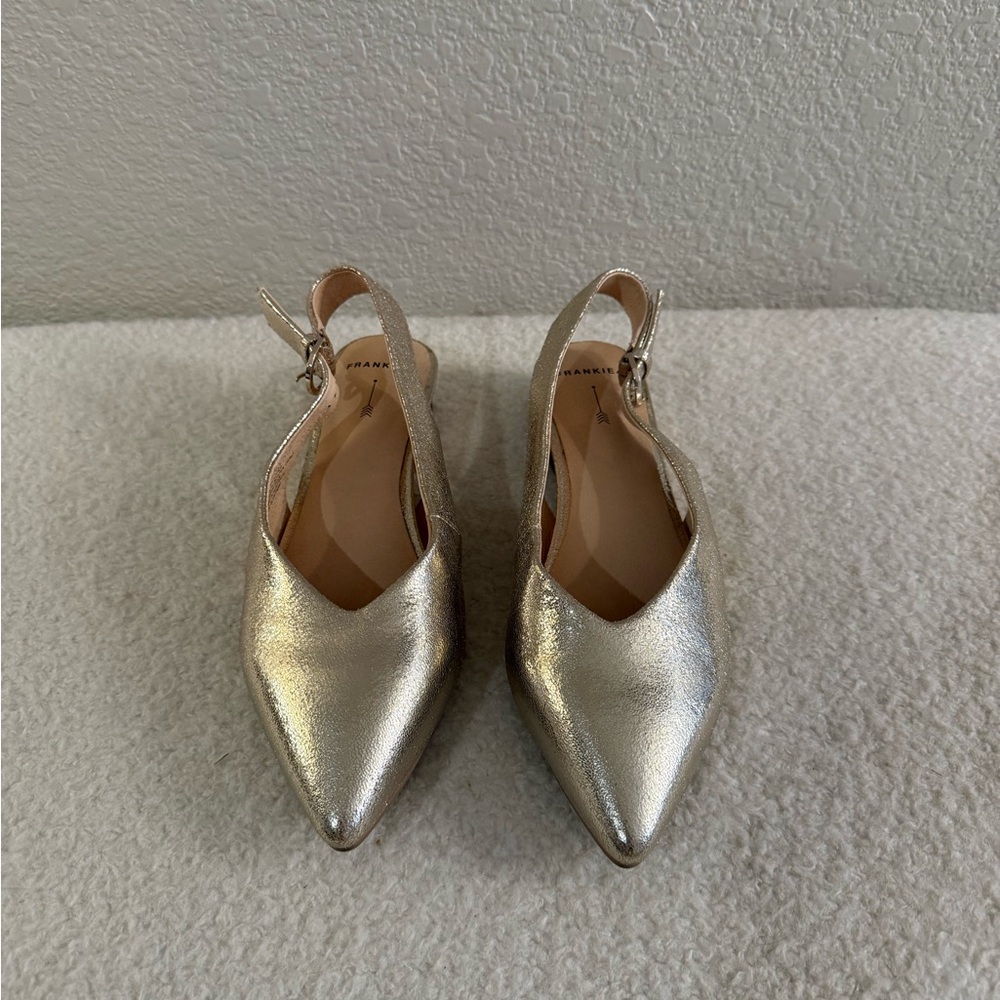Frankie4 Luna Metallic Gold Pointed Slingback Mules Flats